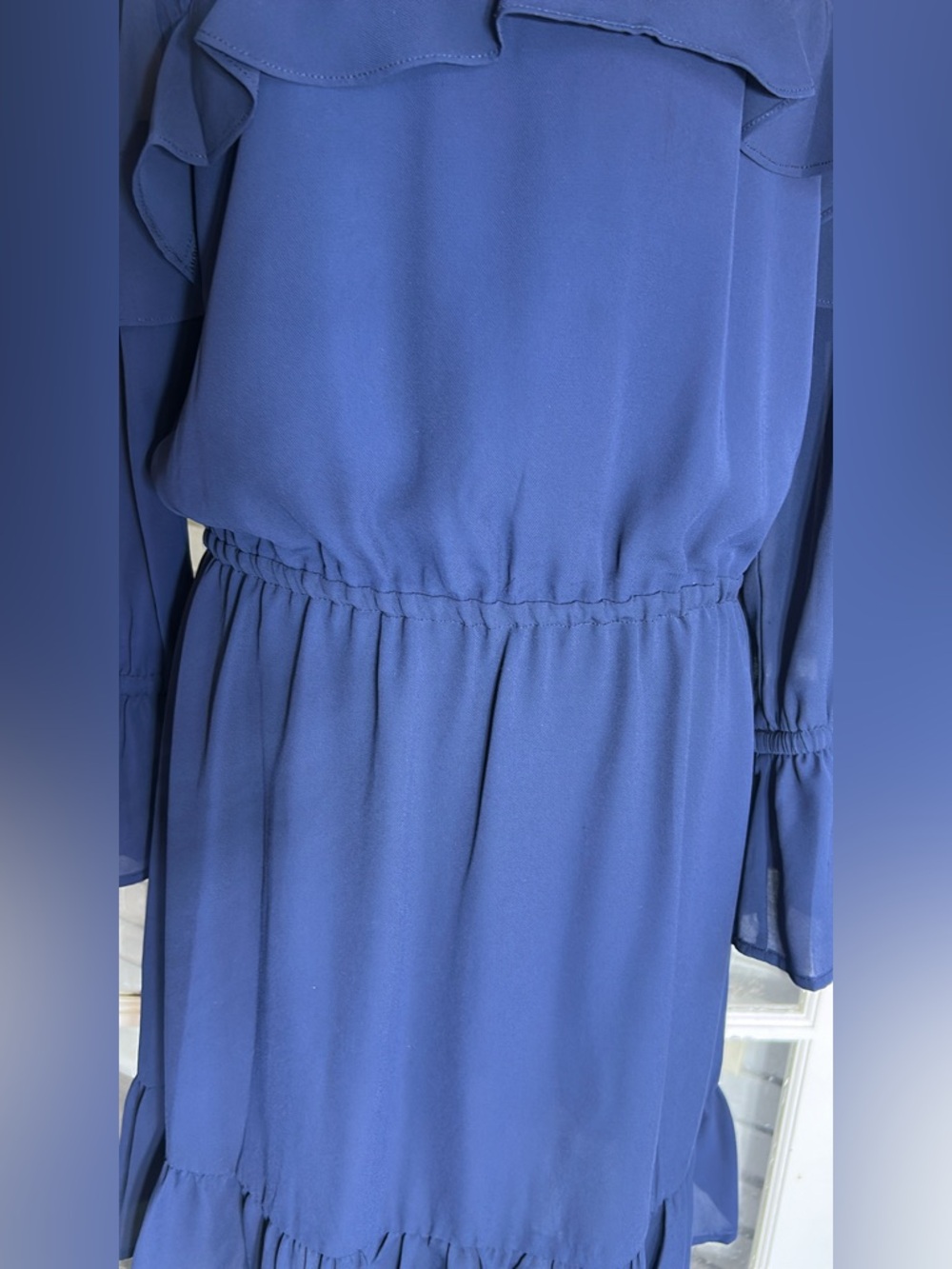 Michael Kors Dress Knee Length Medium Women’s Blue Chiffon Ruffle Long Sleeve - Picture 5 of 12